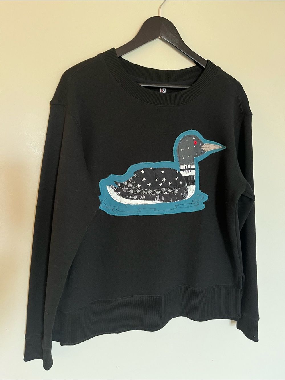 Black Sweatshirt with Graphic Loon Patch size L